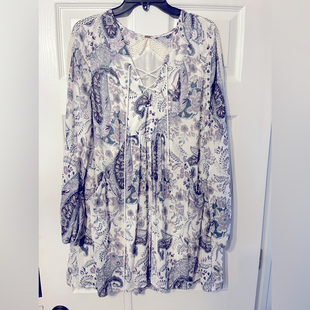 Free People Rain or Shine Boho Purple Paisley Dress